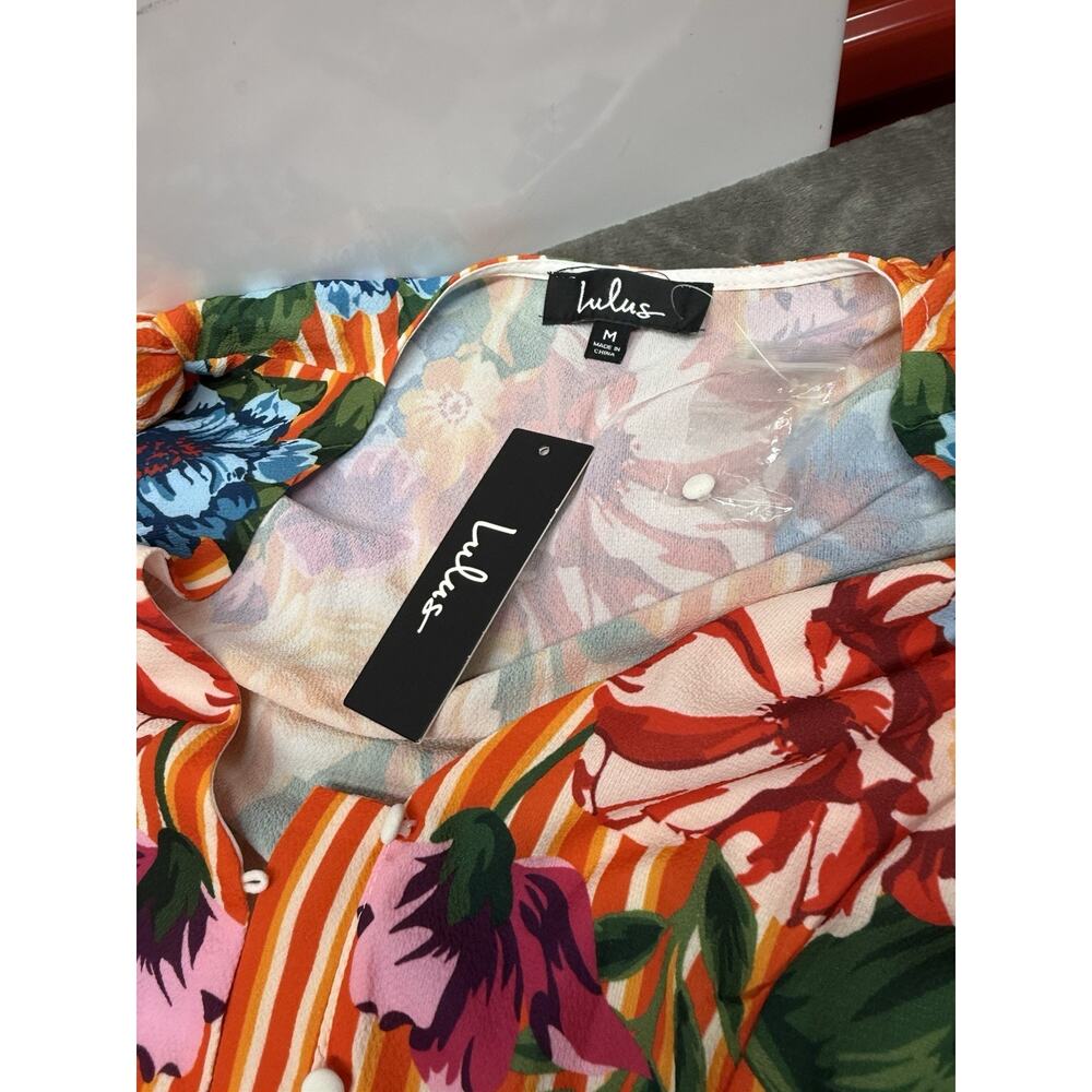 NWT Lulus Roam The Riviera Orange Floral Striped Button Up Maxi Dress M - Picture 7 of 7